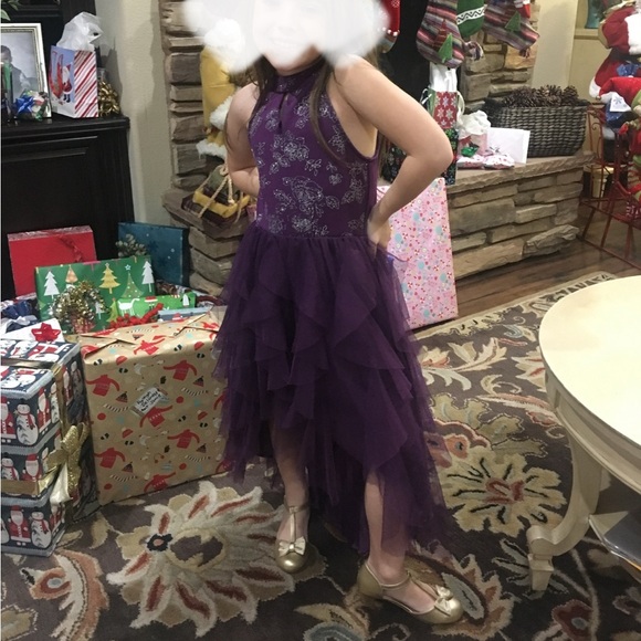 Emily West Girls Purple High-Low Glitter Floral Dress - Picture 7 of 7